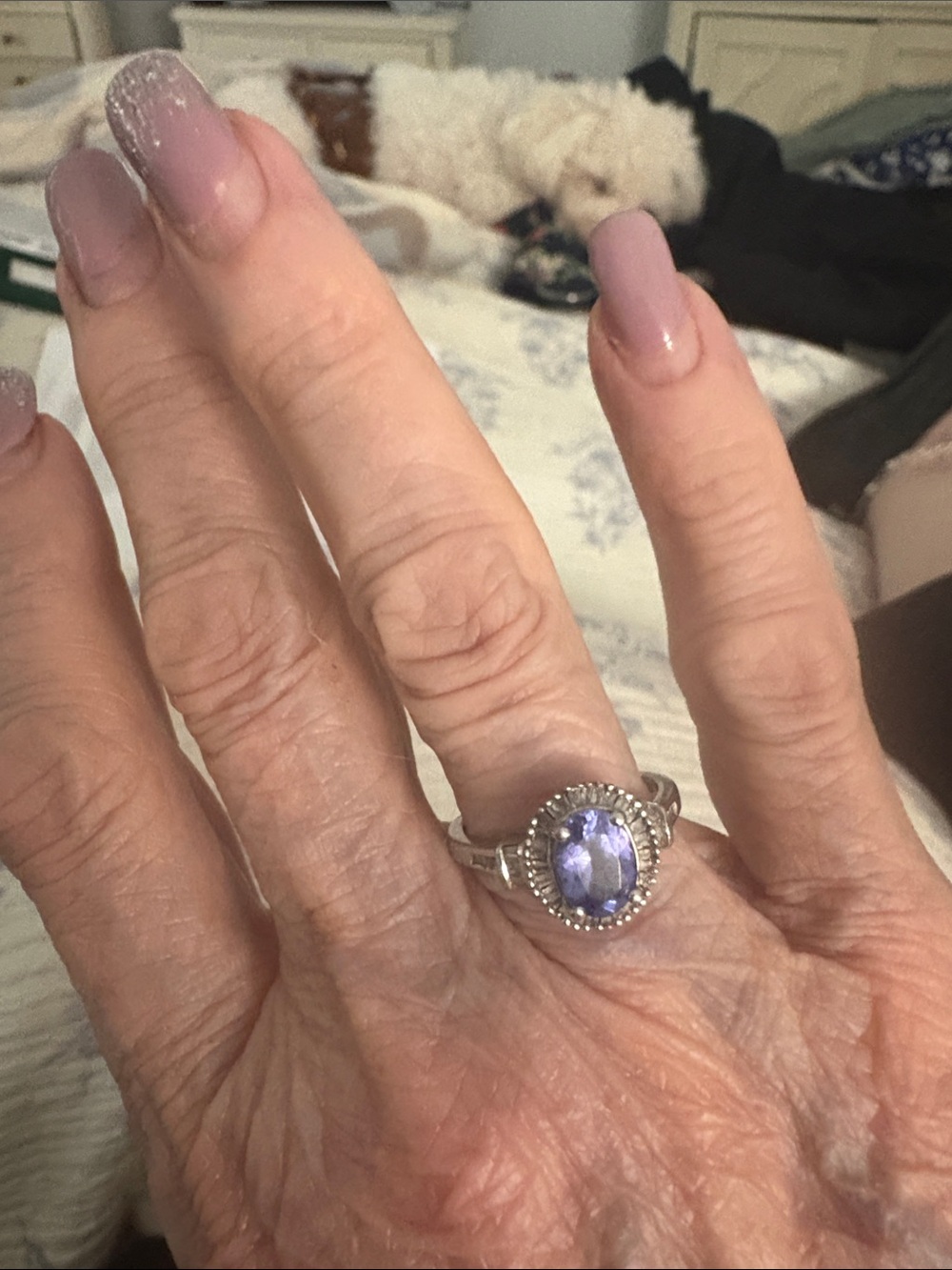 Sterling Silver Tanzanite Halo Ring - Women's Jewelry